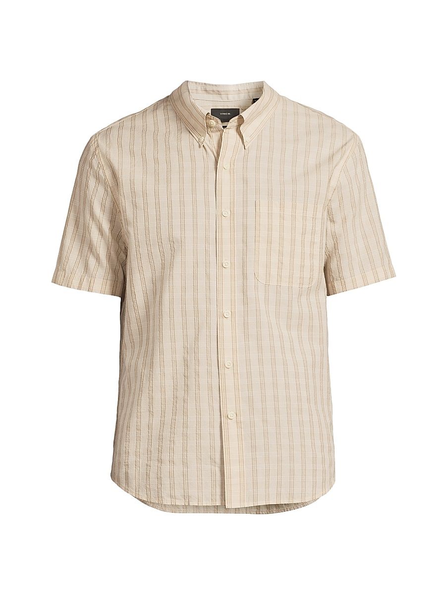 Men's Corbin Checked Cotton-Blend Button-Down Shirt - Mineral Teak - Size XXL