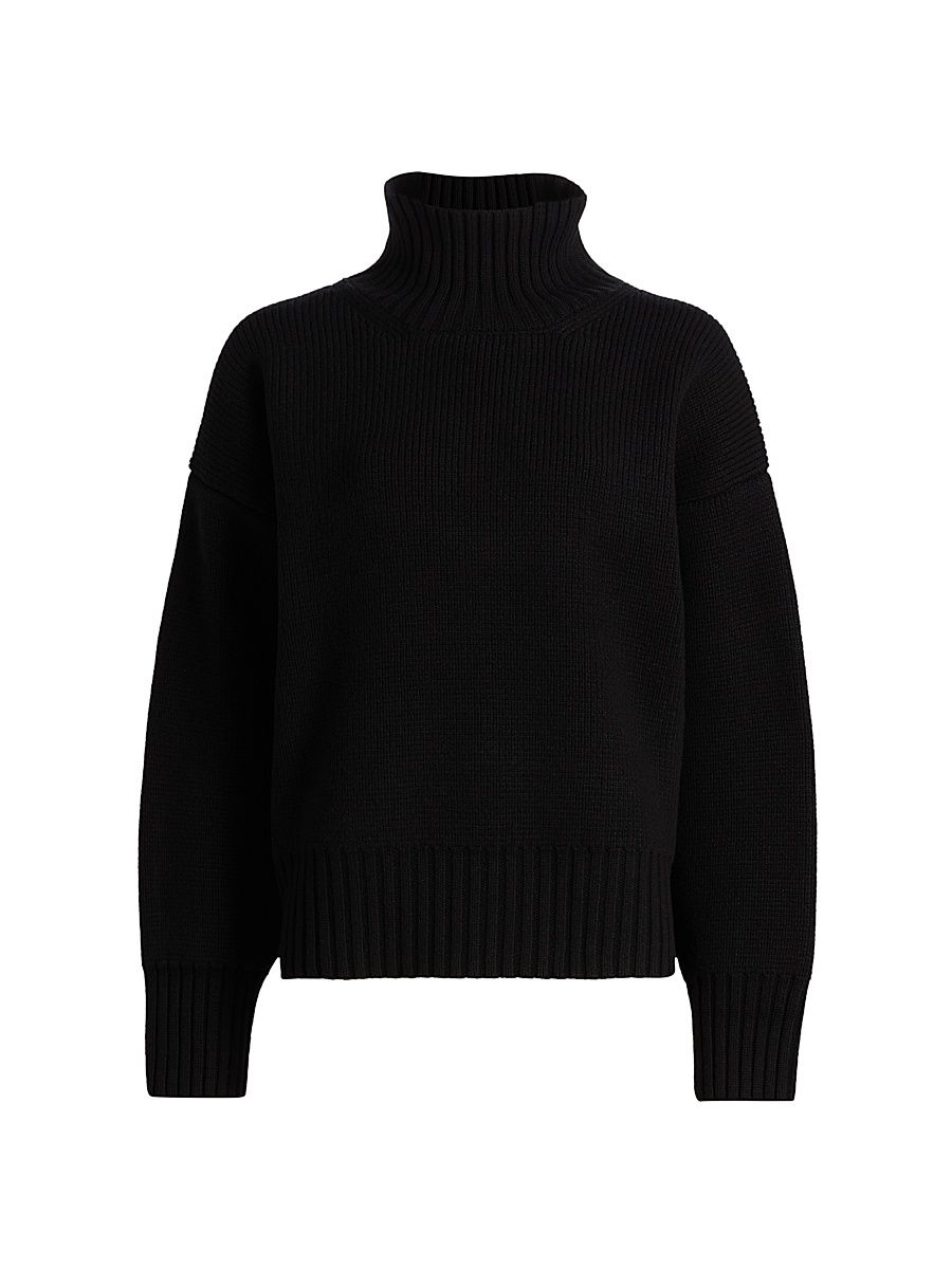 Women's Sculptural Compact Wool Turtleneck - Black - Size 2