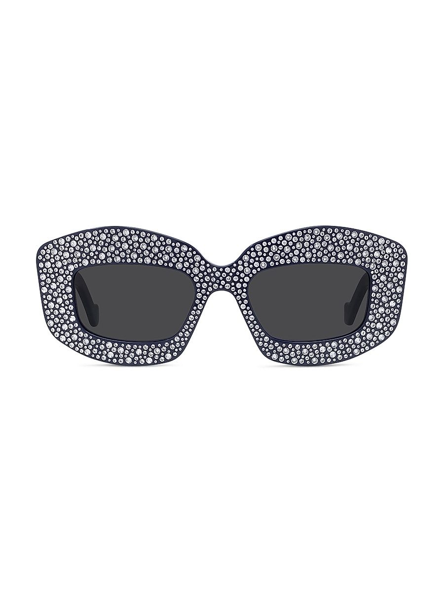 Women's Anagram 49MM Crystal Rectangular Sunglasses - Navy Blue Smoke
