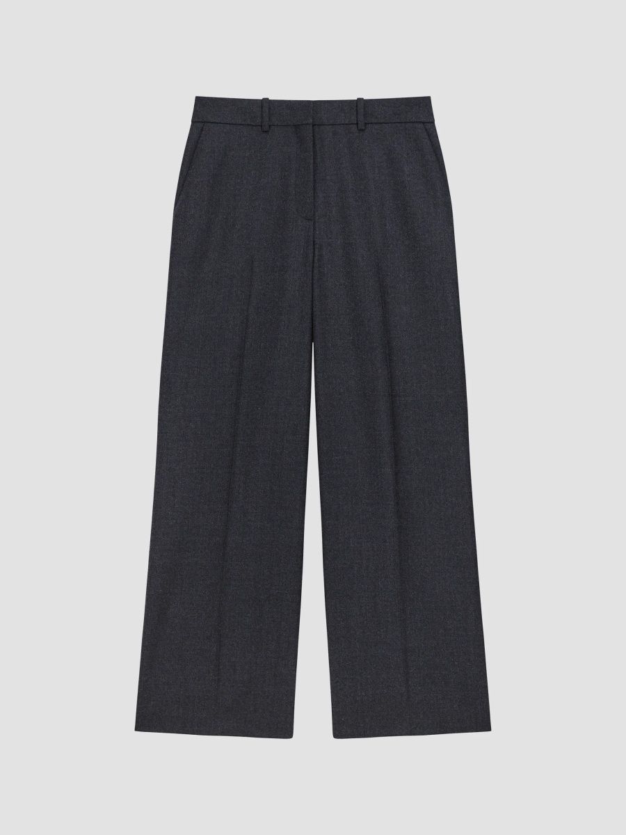 Theory Women's Pleated-Front Virgin Wool Pants - Charcoal Melange - Size 16