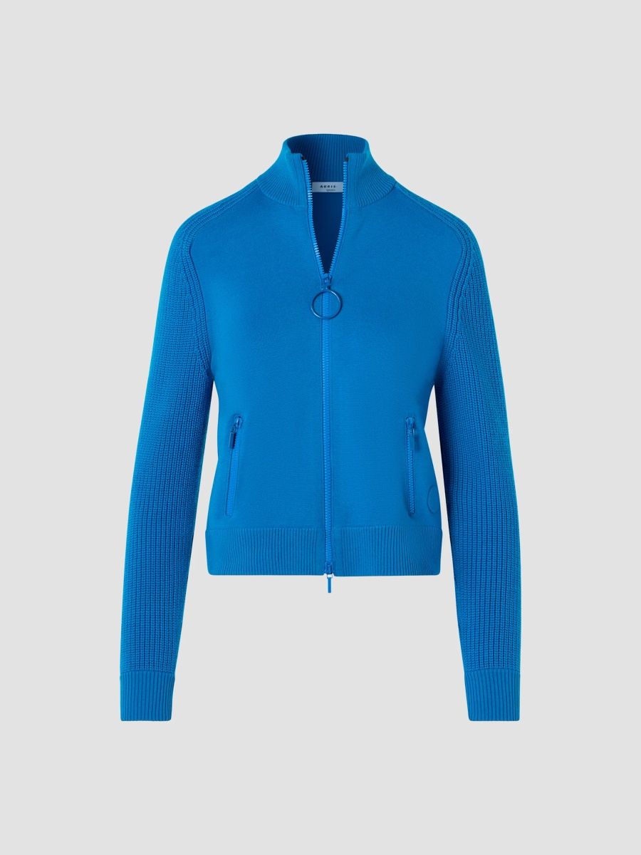 Akris punto Women's Rib-Knit Virgin Wool-Blend Cardigan - Blue - Size 8