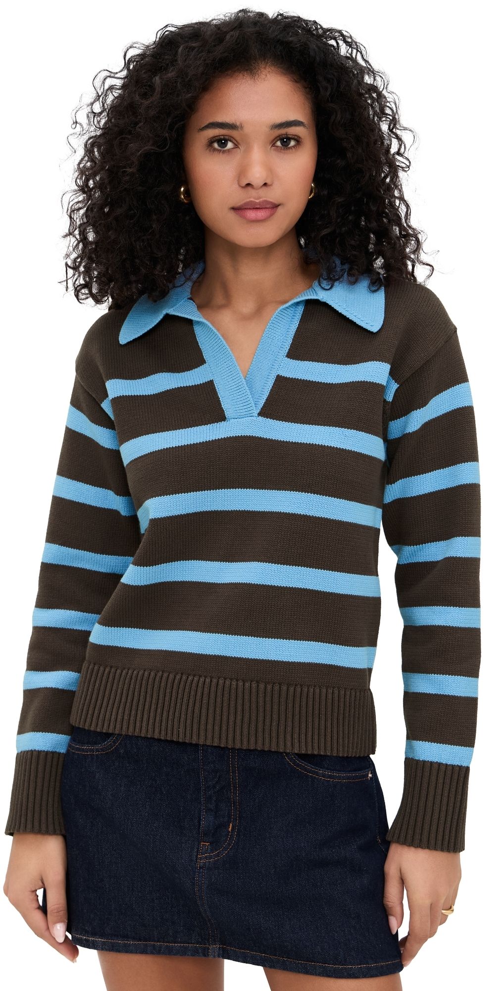 English Factory Striped Collared Sweater Dark Brown/Light Blue S