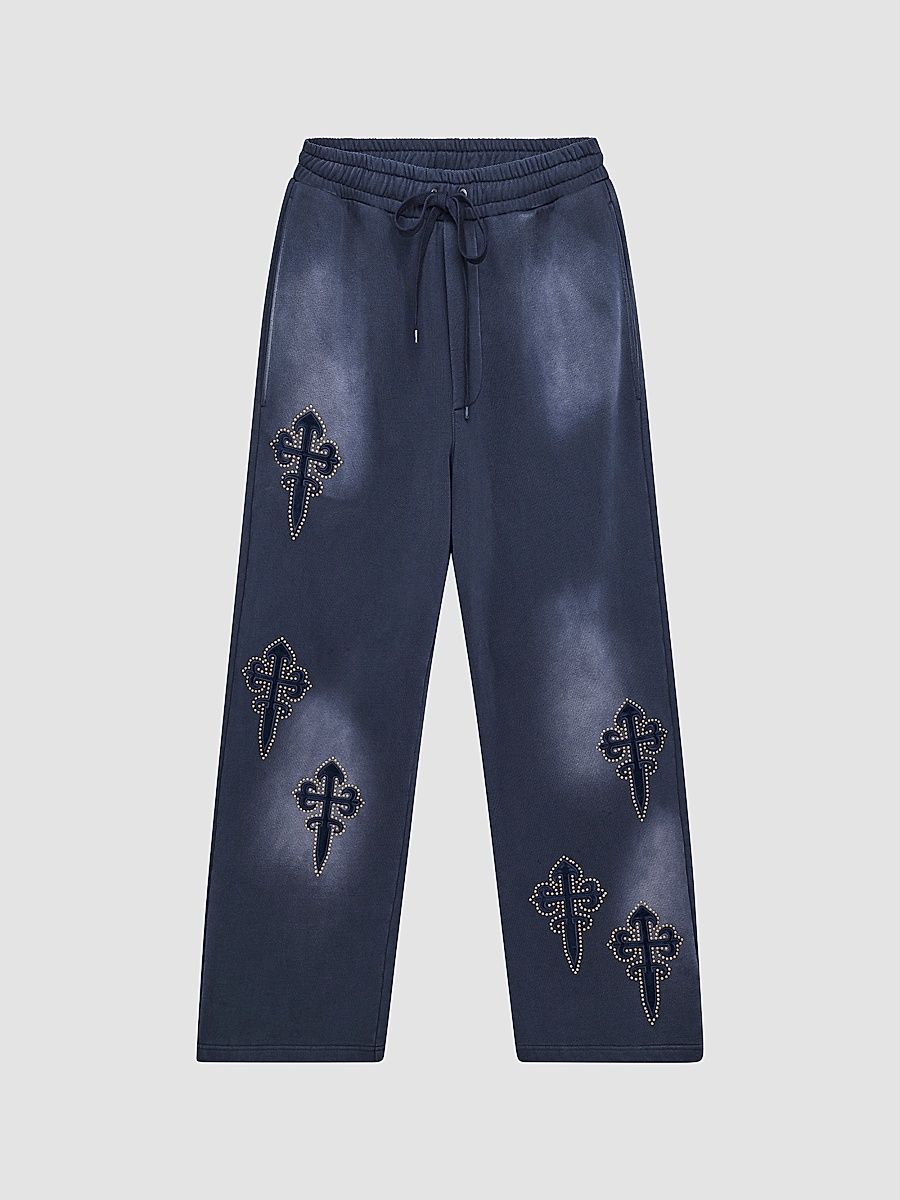 Men's Kaliba Cotton Wide-Leg Track Pants - Navy - Size XL