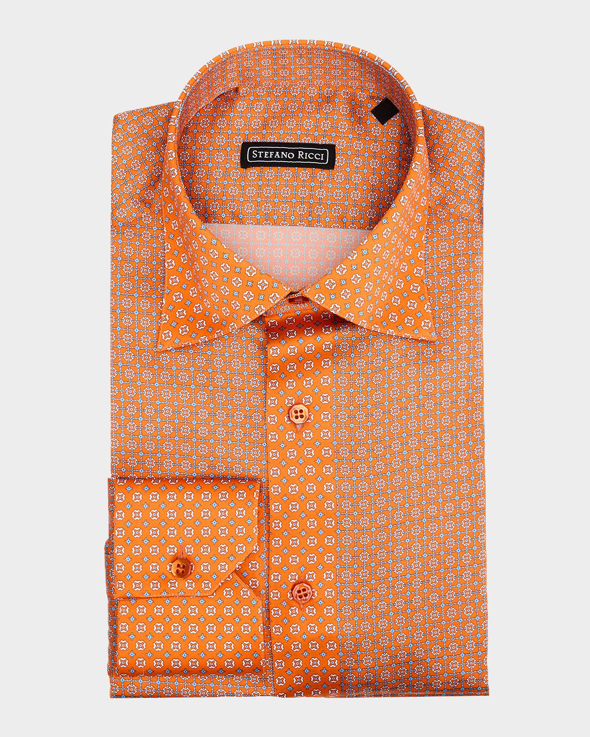 Men & apos;s Silk Micro-Geometric Dress Shirt