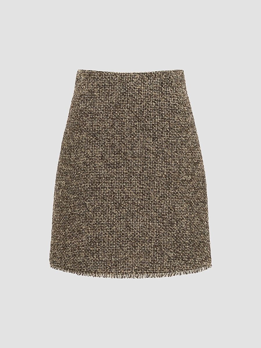Women's Wool Blend Boucle Short Skirt - Brown - Size 12