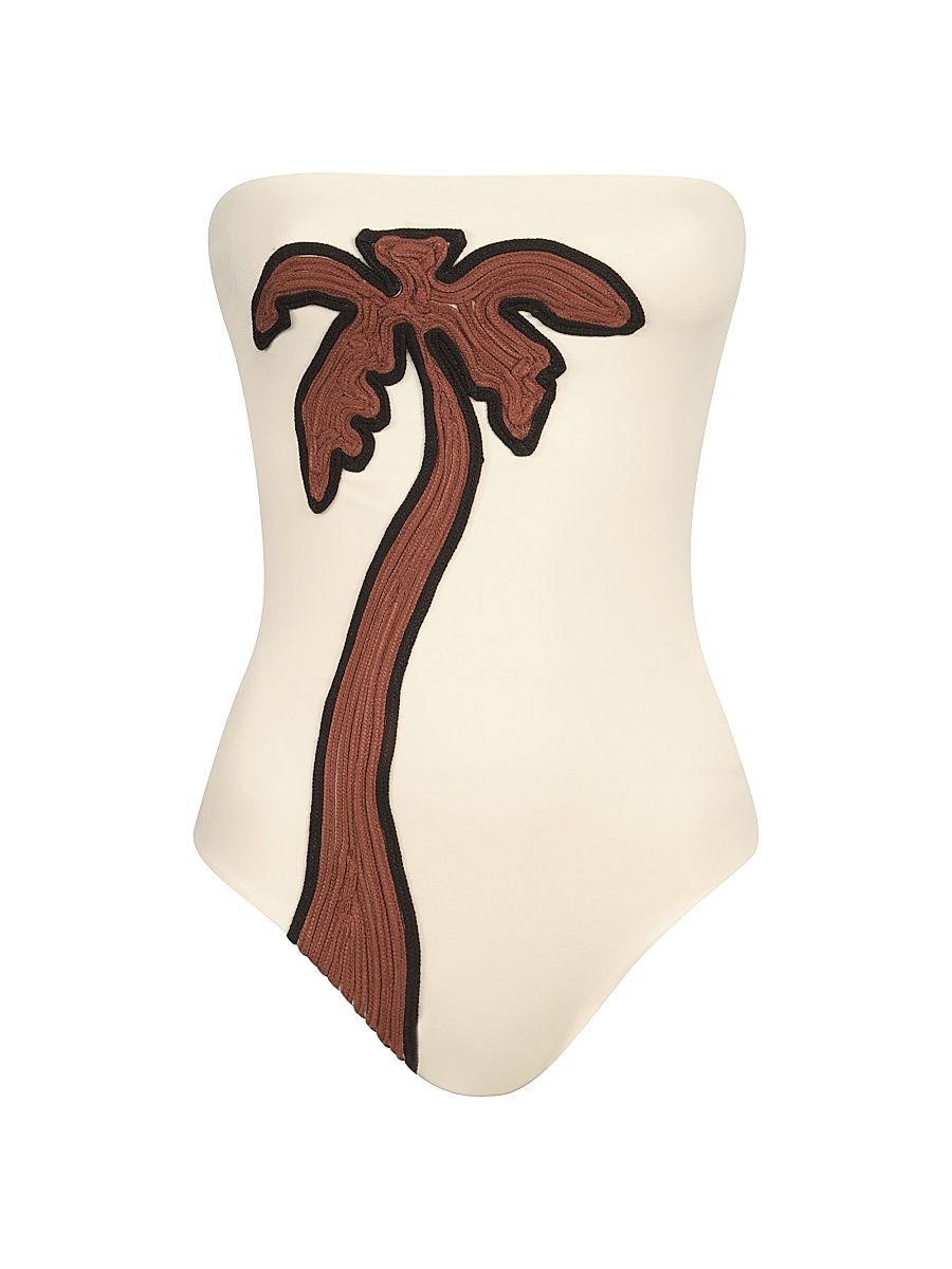 Women's Palm One-Piece Swimsuit - Ecru Brown - Size Medium