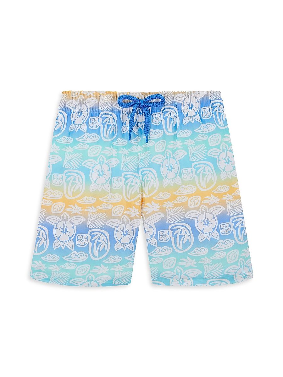 Little Boy's & Boy's Ombré Tahiti Turtles Swim Trunks - White Multi - Size 12