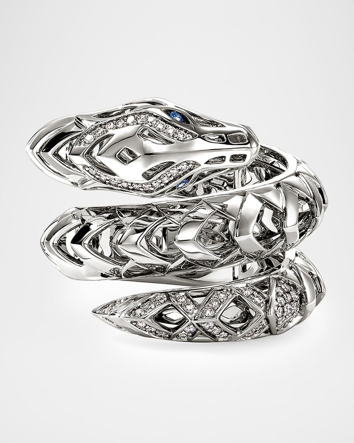 Sterling Silver Naga Ring with Diamonds and Blue Sapphires