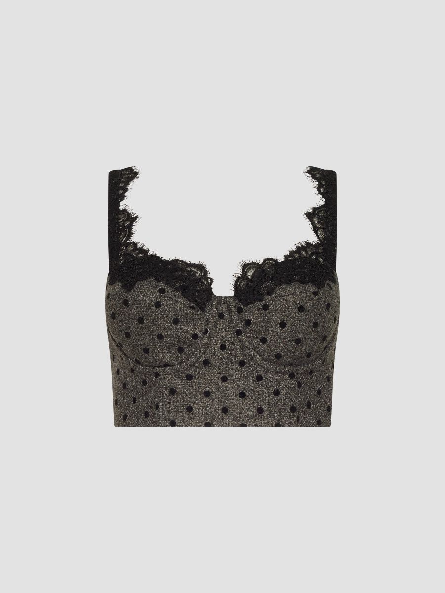 L'AGENCE Women's Oriane Lace-Trim Bralette - Grey Black Polka - Size Large