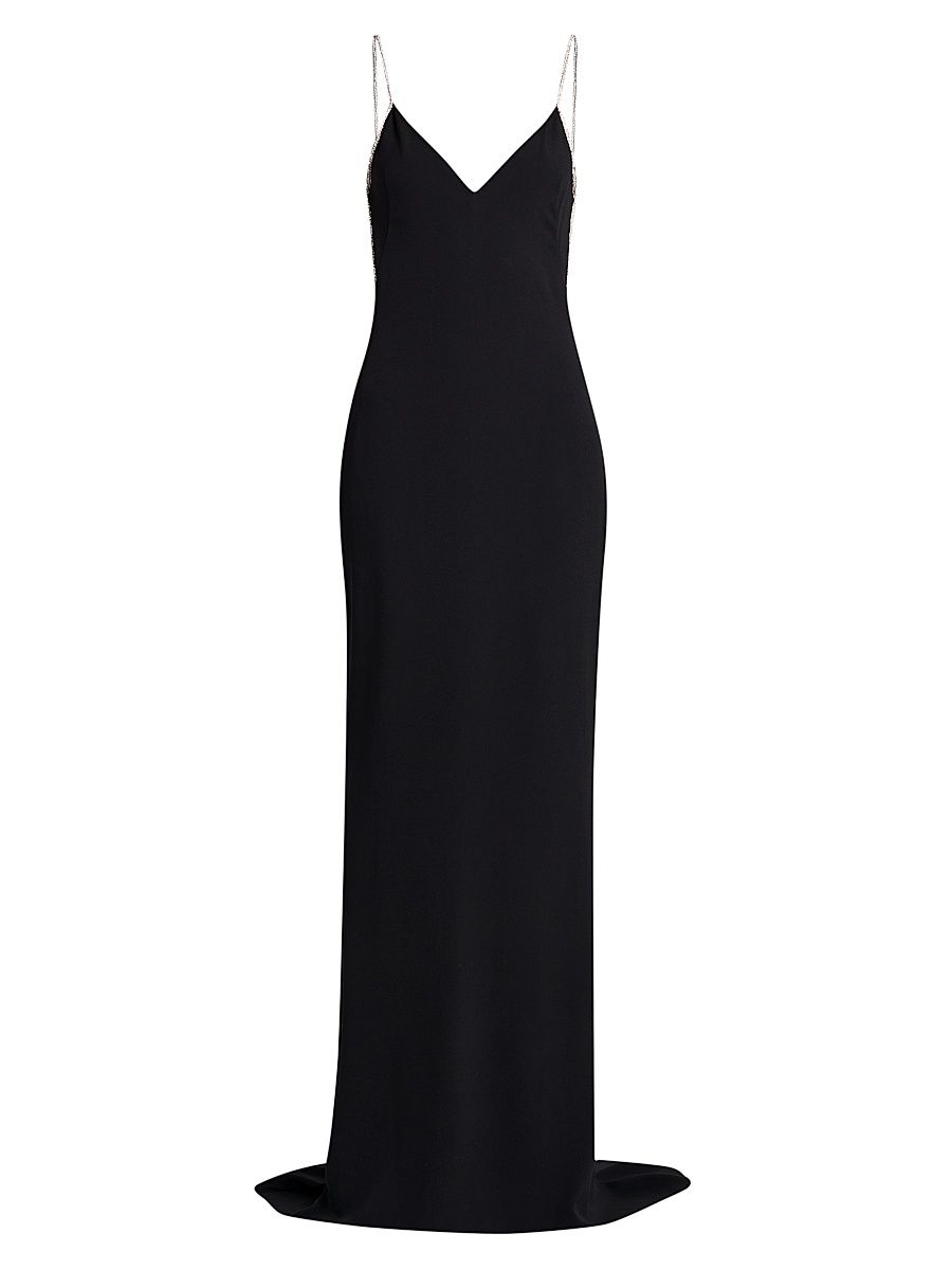 Women's V-Neck Open-Back Gown - Black Crystal - Size 0