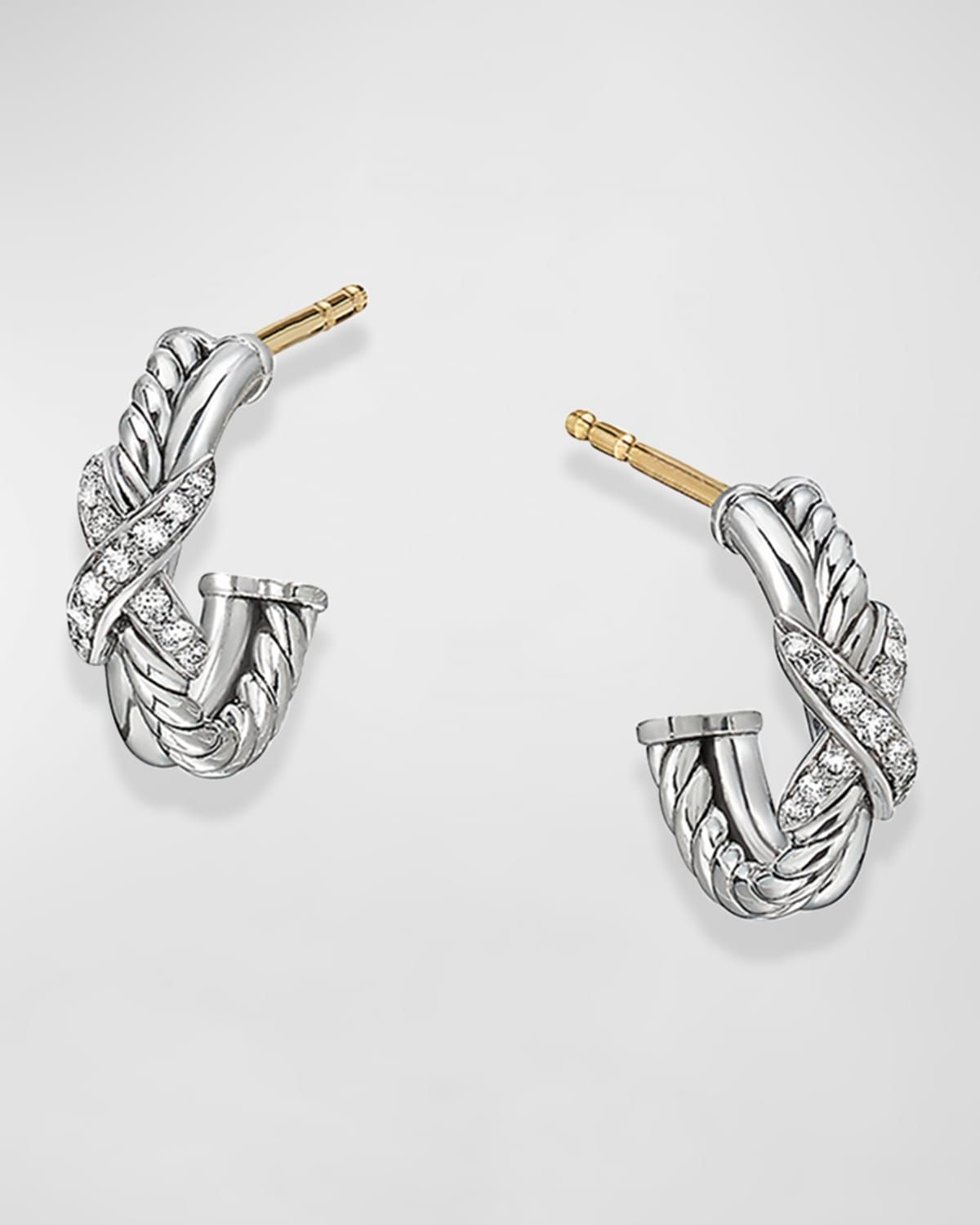 Petite X Mini Hoop Earrings with Diamonds and 18K Yellow Gold