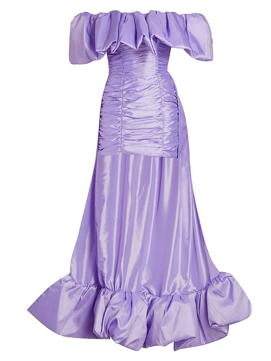 Women's Off-The-Shoulder Silk Tafetta High-Lo Cocktail Dress - Lilac - Size 6