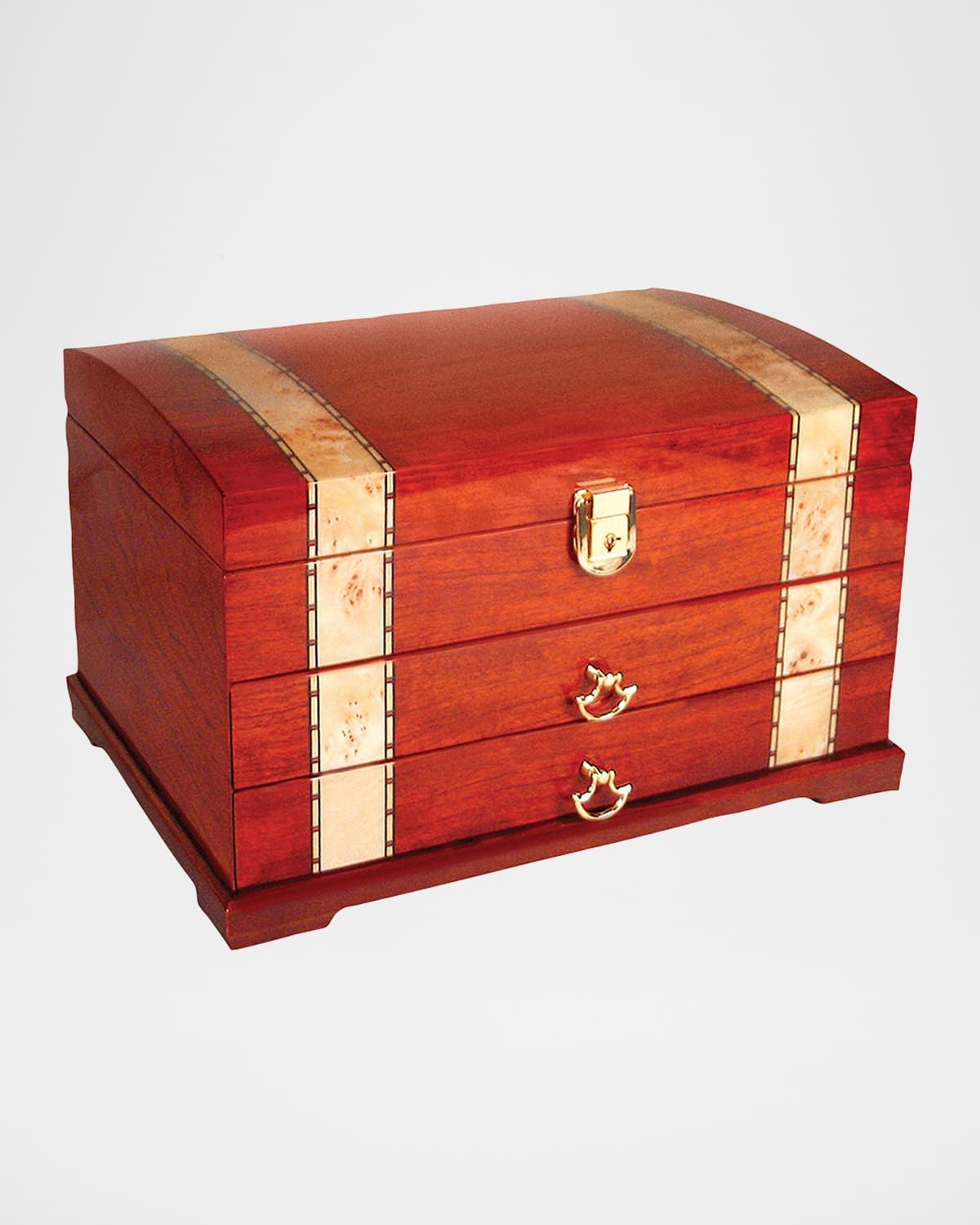 Two-Tone Inlaid Wood Jewelry Chest