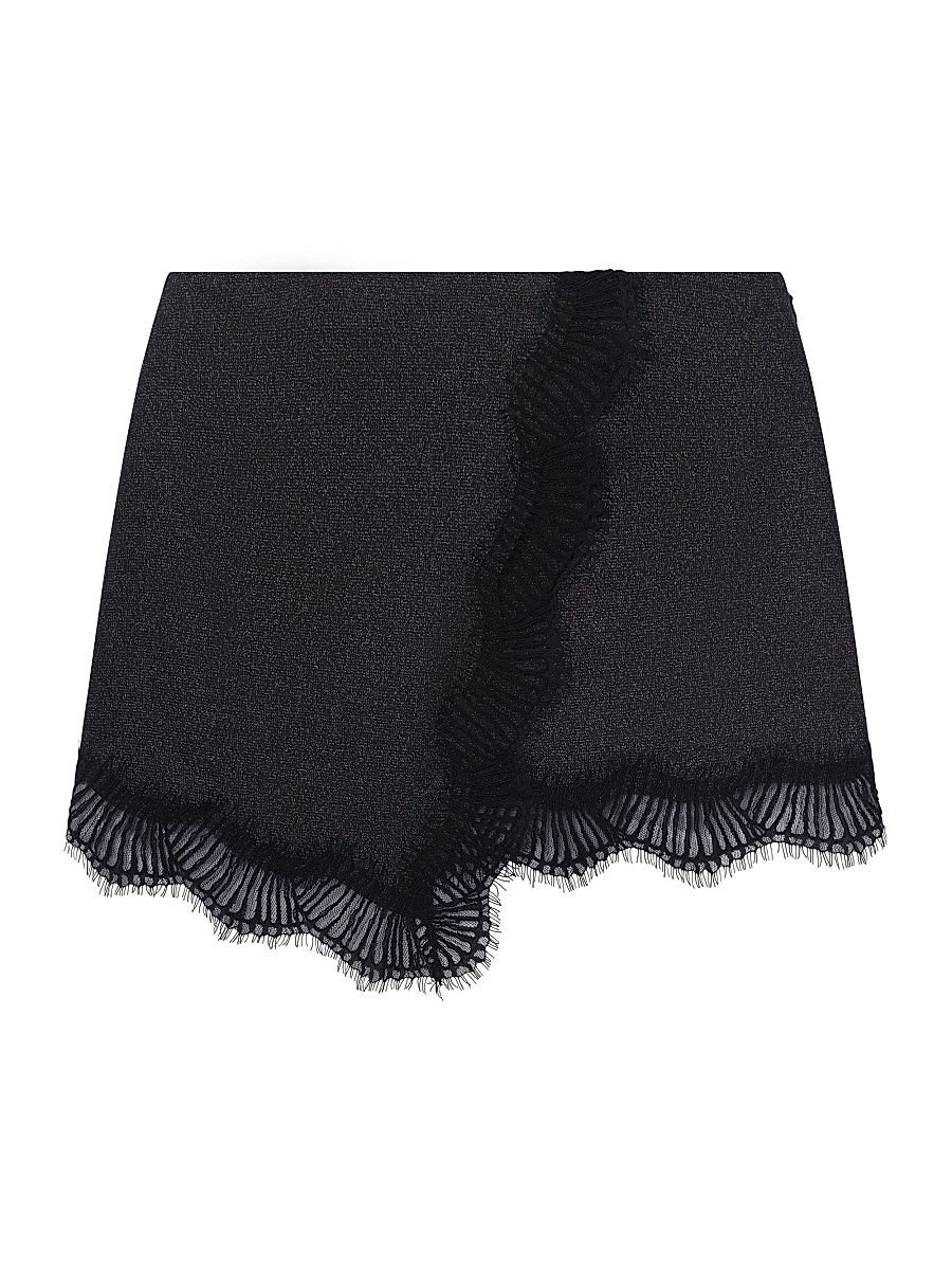 Women's Sophia Asymmetric Lace-Trimmed Miniskirt - Ganache Black - Size 8