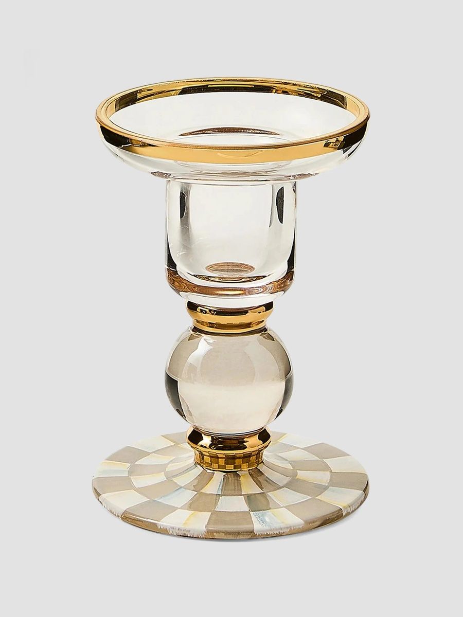 MacKenzie-Childs Sterling Check Glass Candleholder