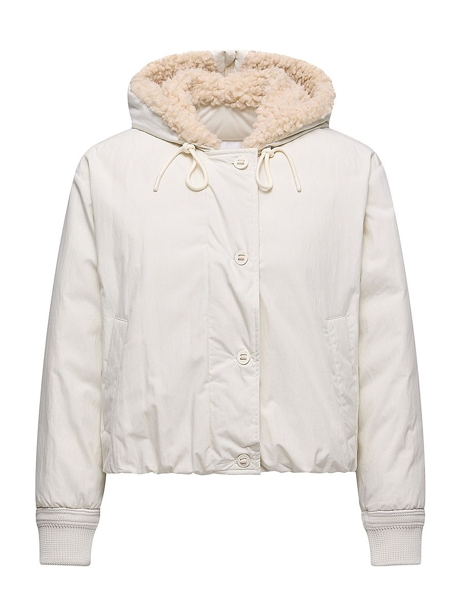 Women's Nisiro Puffer Jacket with Teddy Trim - White Ivory - Size Large