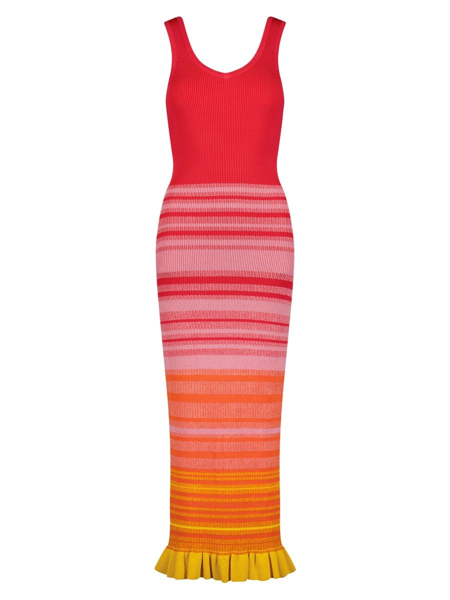 Mac Duggal Women's Stripe Body-Con Midi-Dress - Red - Size Medium