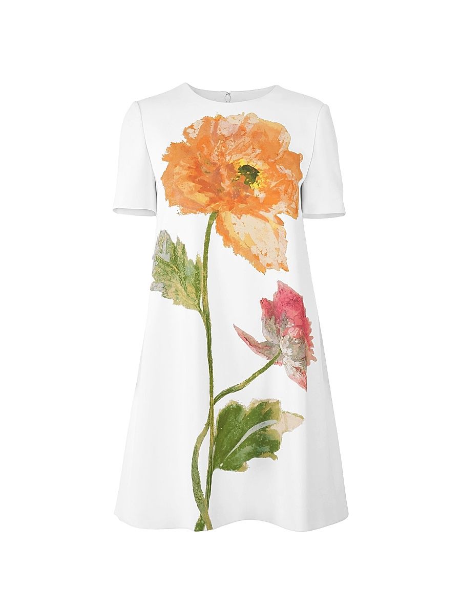 Women's Floral Short-Sleeve Minidress - White Multi - Size 10