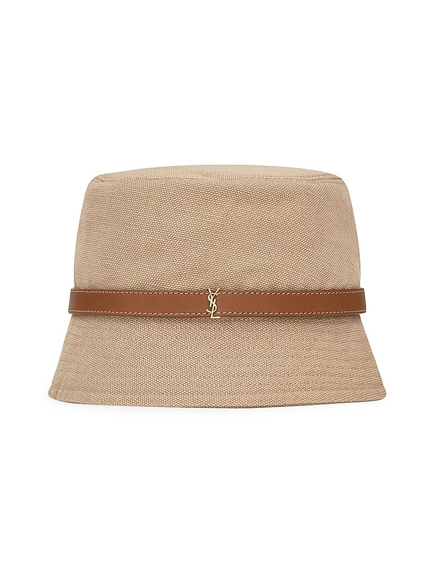 Saint Laurent Women's Cassandre Bucket Hat in Canvas - Beige Brown - Size Medium