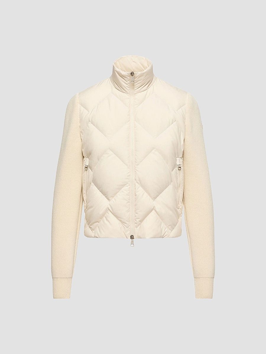 Women's Down-Filled Cardigan in Wool and Cashmere - White - Size Large