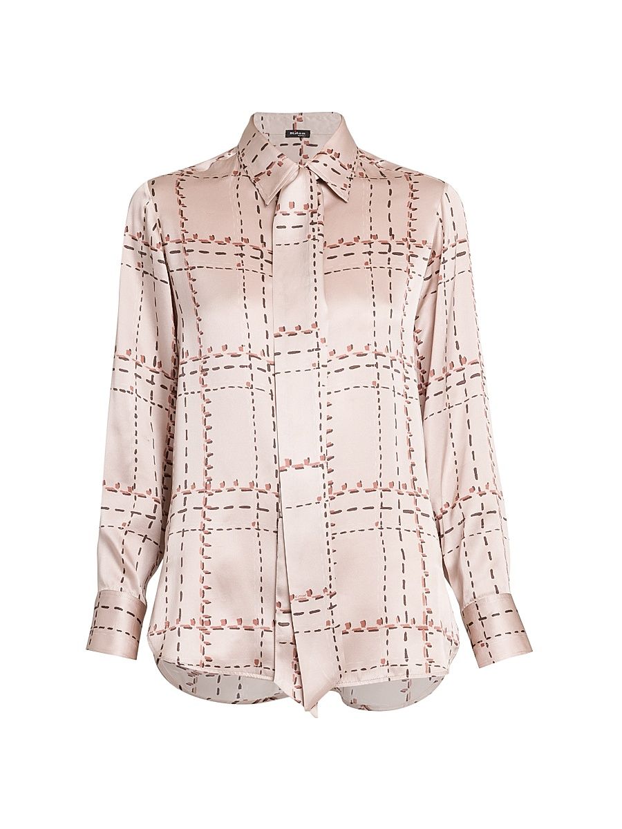 Women's Geometric Silk Tie Shirt - Powder Pink - Size 10