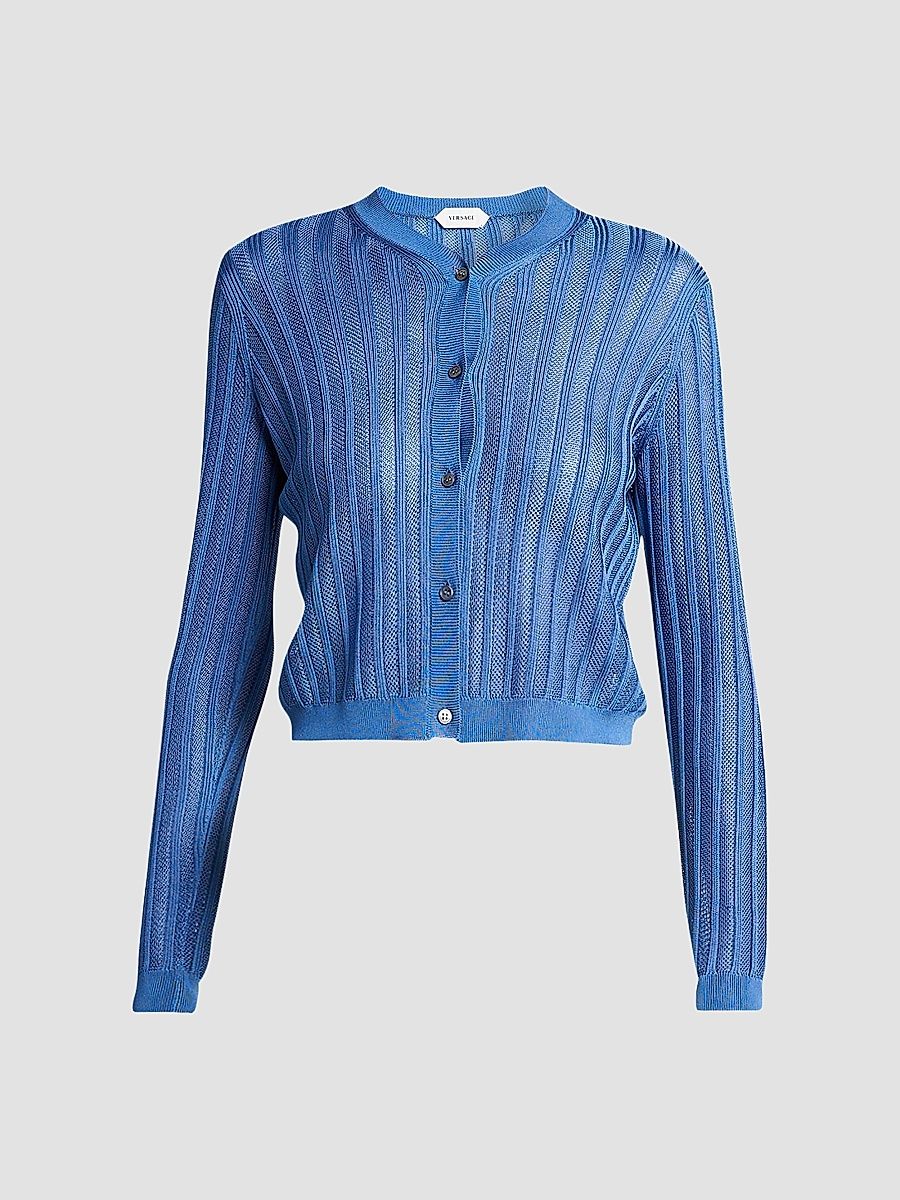 Women's La Vacanza Mesh Rib-Knit Cardigan - Blue - Size 10