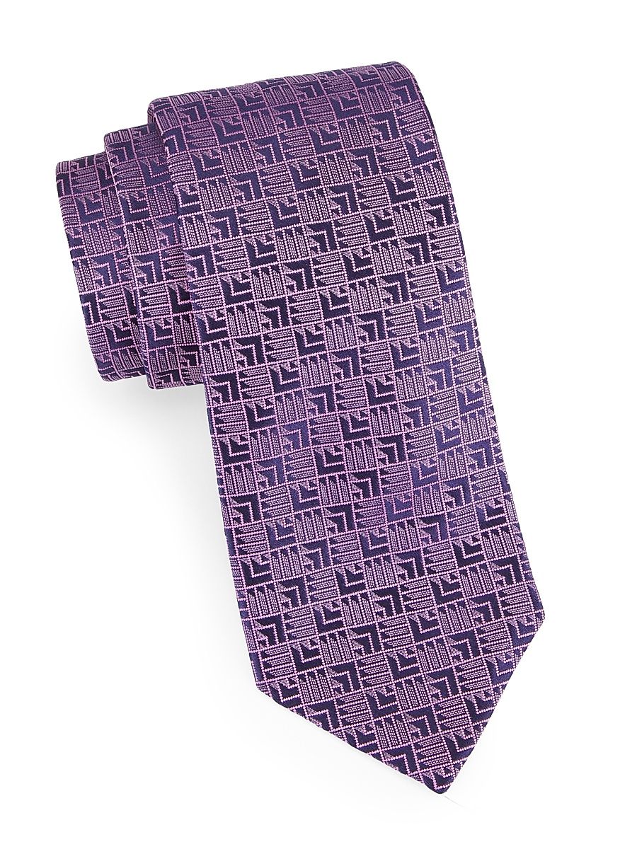 Men's Cube Print Silk Tie - Navy Pink
