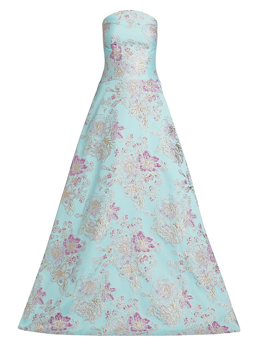 Women's Floral Jacquard Strapless Gown - Light Blue Multi - Size 16