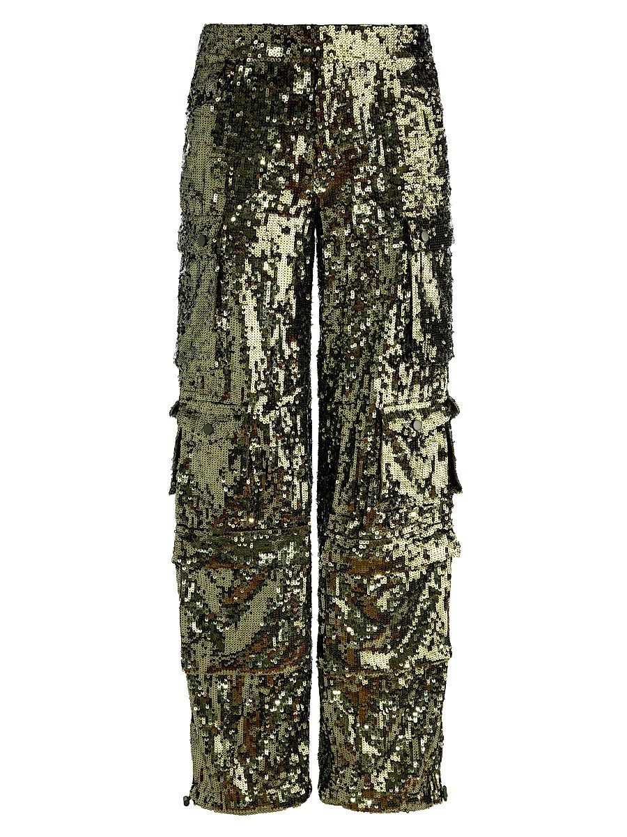Women's Olympia Sequined Baggy Cargo Pants - Dark Olive - Size 10