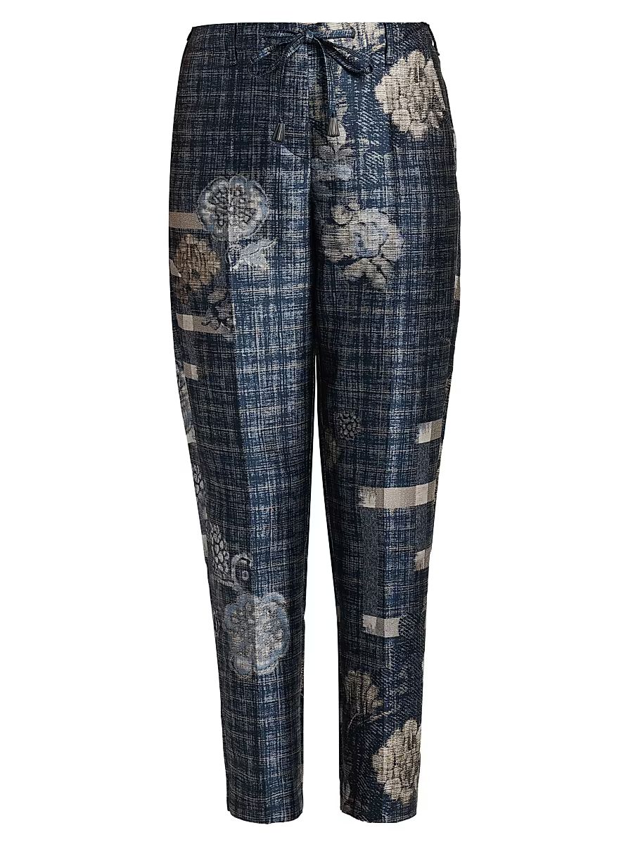 Women's Plaid Floral Tapered Trousers - Outer Space - Size 14