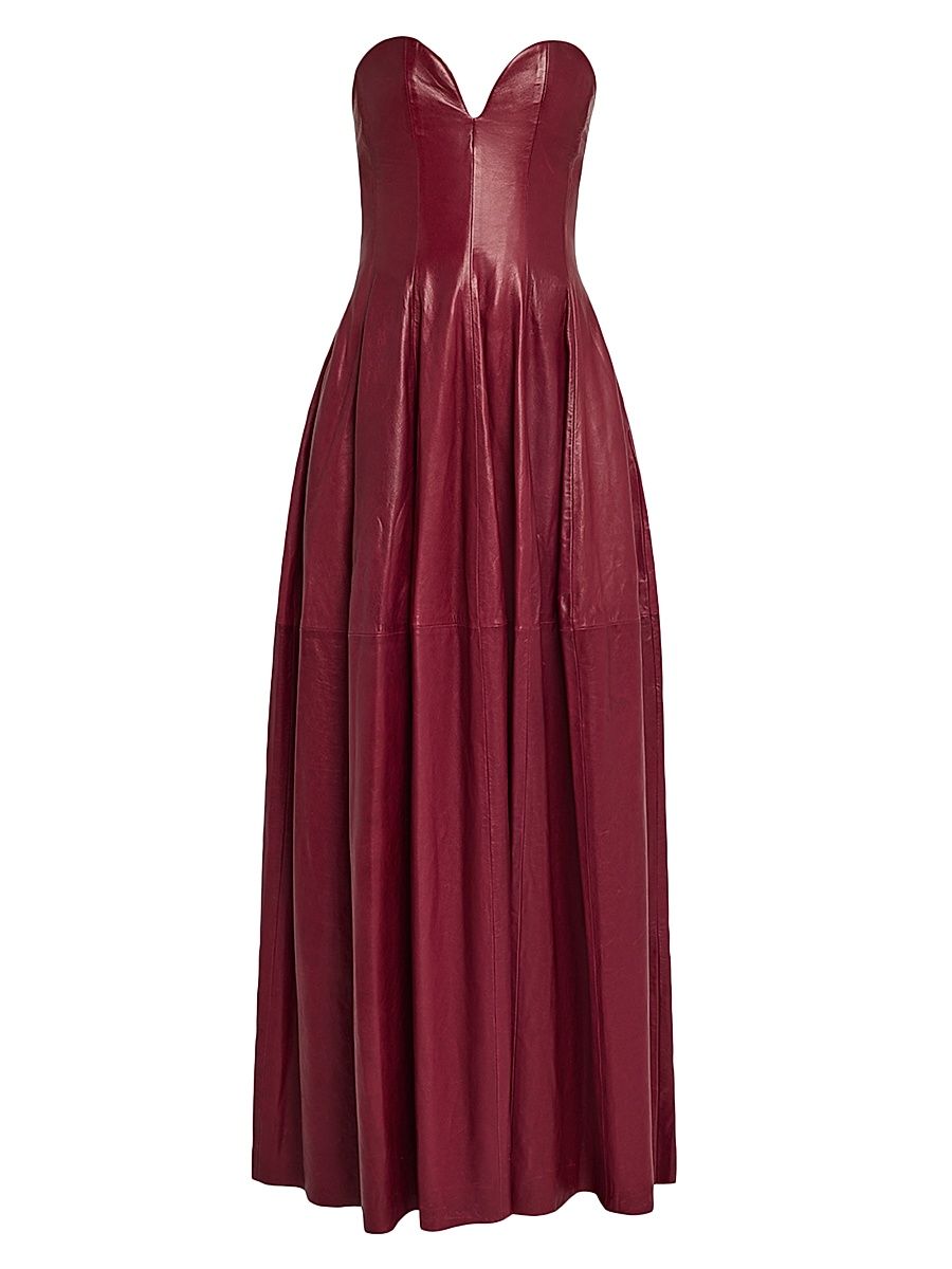 Women's Carrington Strapless Leather Bustier Gown - Dark Red - Size 10