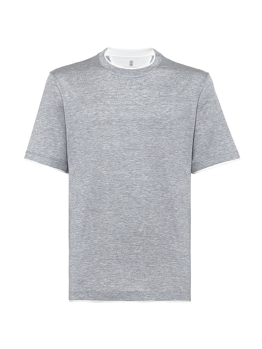 Men's Silk and Cotton Lightweight Jersey Crew-Neck T Shirt - Grey - Size XXXL