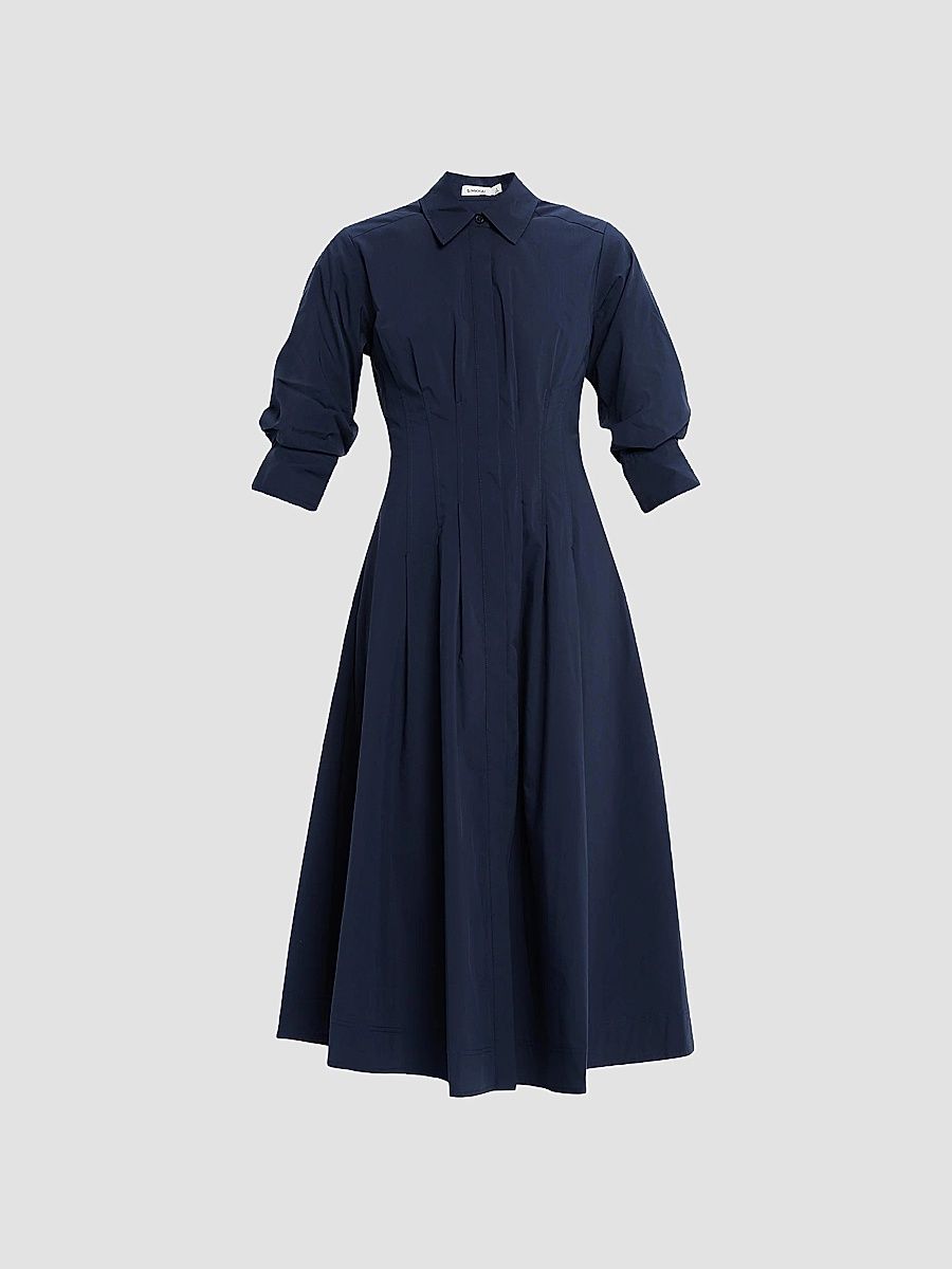 SIMKHAI Women's Jazz Core Cotton Poplin Pintuck Midi-Dress - Dark Blue - Size XS