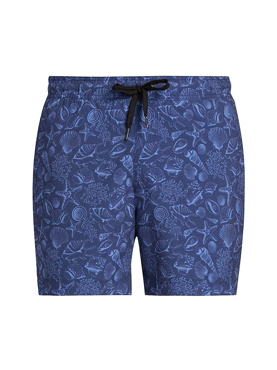 Men's COLLECTION Beach Shells Printed Drawstring Swim Shorts - Navy Multi - Size XL