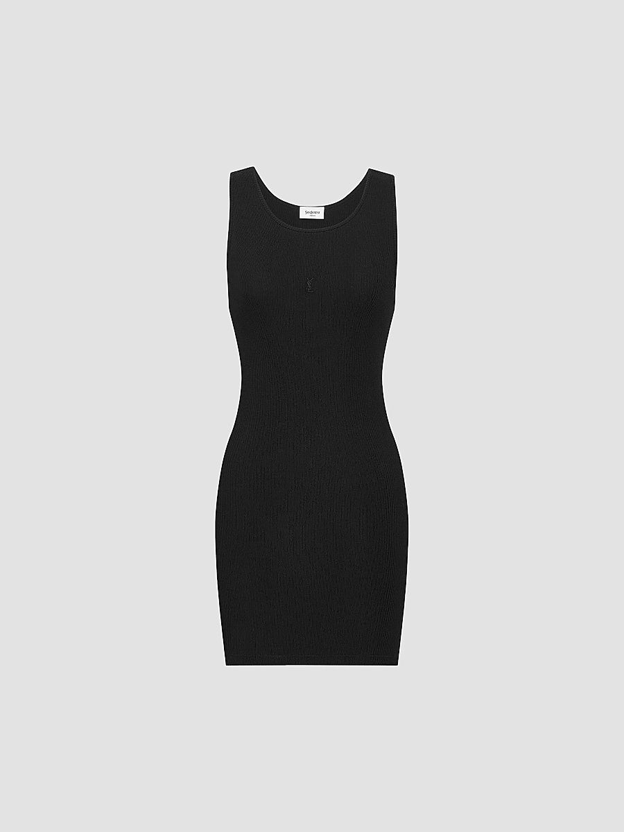 Saint Laurent Women's Cassandre Tank Dress in Ribbed Cotton Jersey - Noir - Size XS