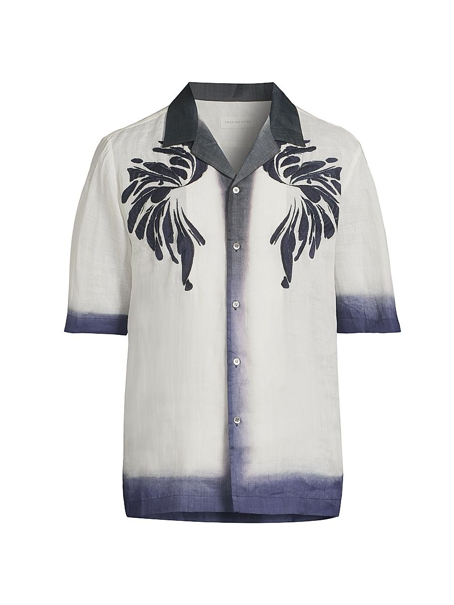 Men's Carltone Print Dyed Shirt - Navy - Size 40