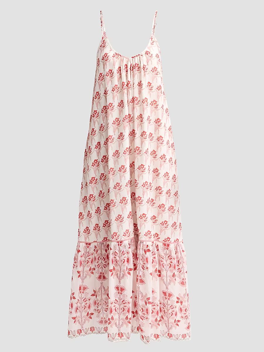 Women's Samoa Floral Cotton Maxi Dress - Red Leilani - Size XL