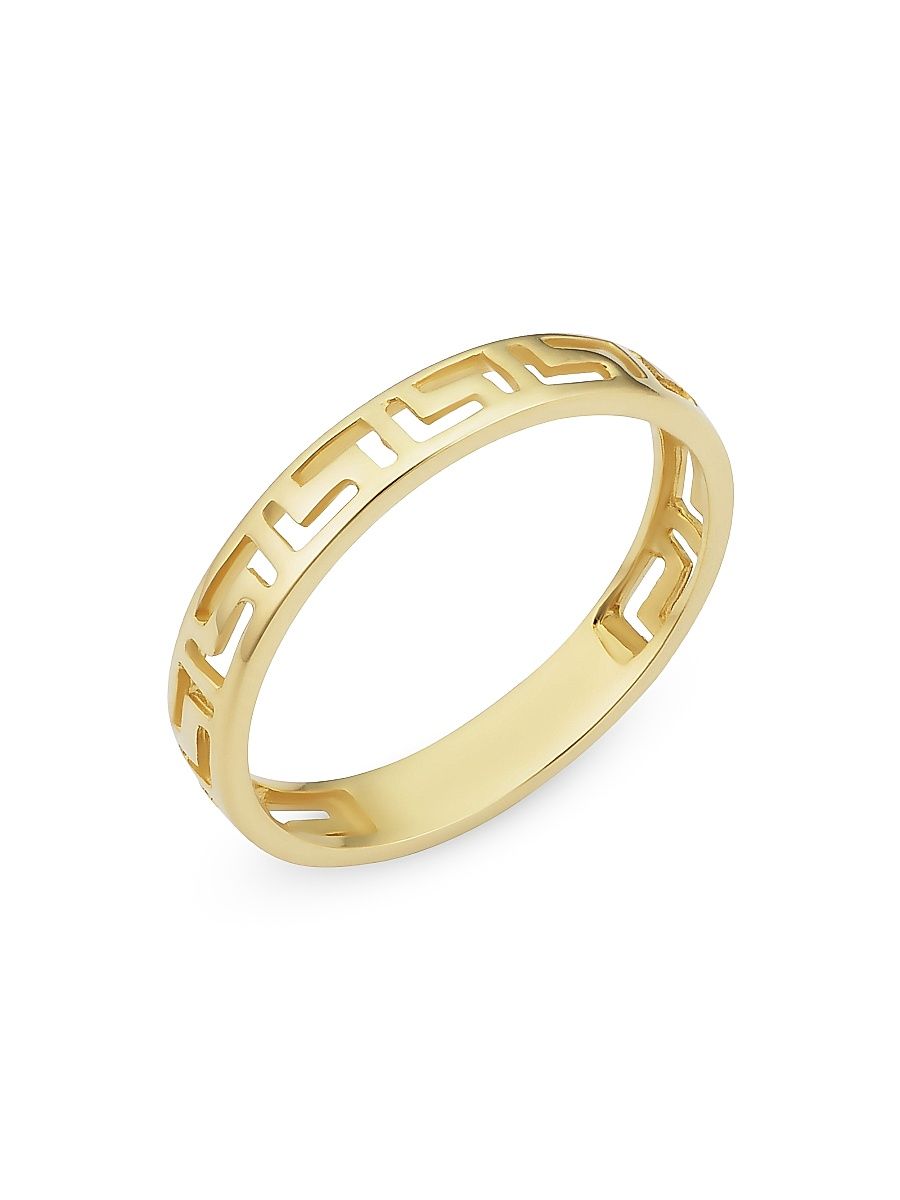 Women's 14K Yellow Solid Gold Greek Key Band Ring - Yellow Gold - Size 9