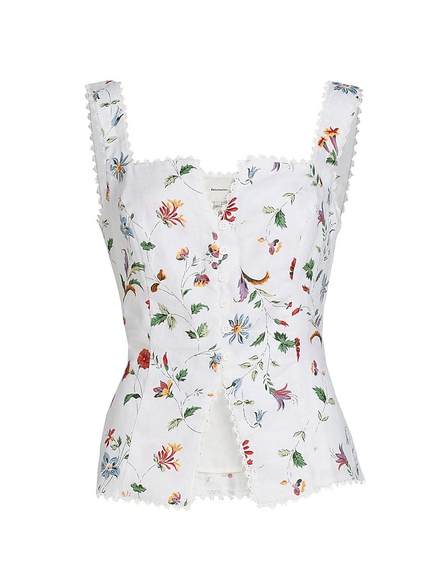 Women's Viola Lace-Trim Linen Top - Corsini - Size 6