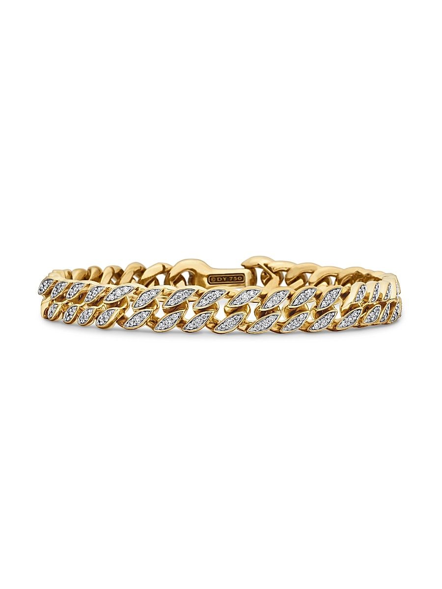 Men's Curb Chain Bracelet in 18K Yellow Gold - Diamond - Size Large