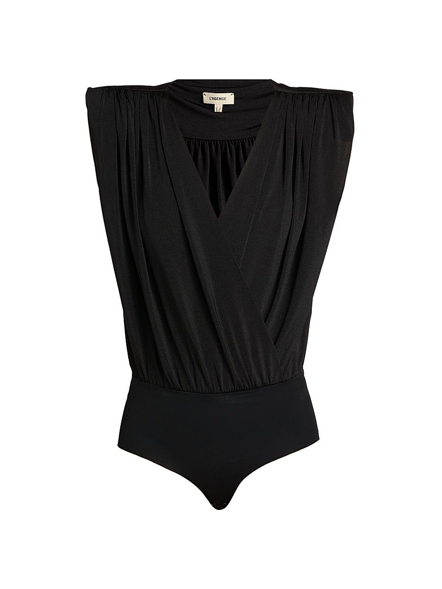 Women's Akari Draped Shoulder Pad Bodysuit - Black - Size Small