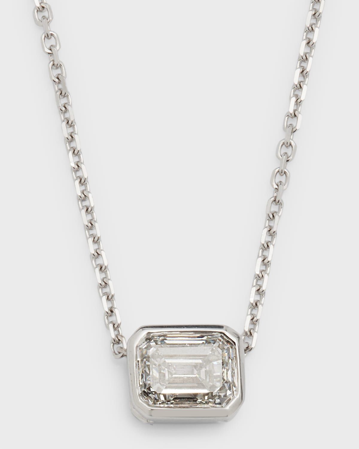 18K White Gold Emerald-Cut East-West Diamond Pendant, 0.75tcw, 18"L; 0.15" x 0.27" Pendant