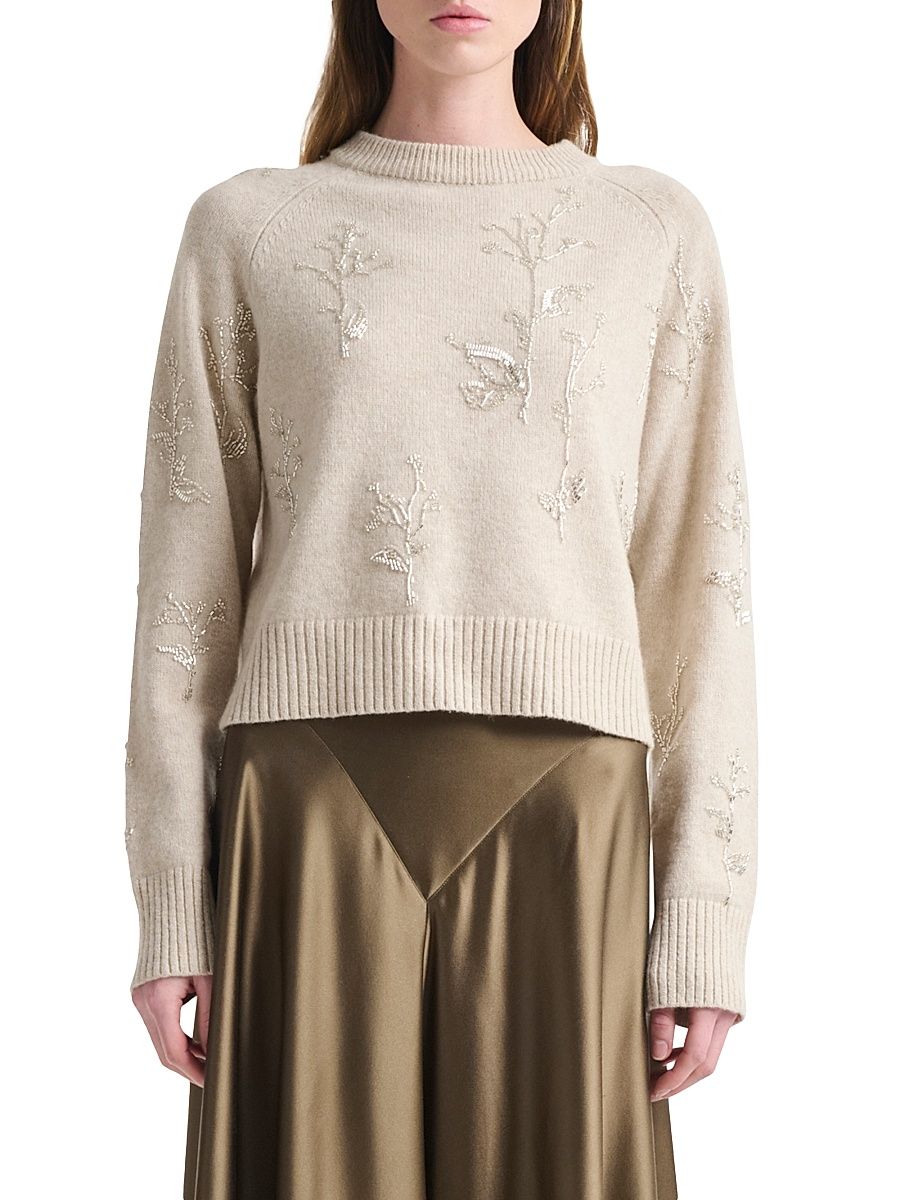 Women's Paulie Floral Beaded Sweater - Ivory - Size XL