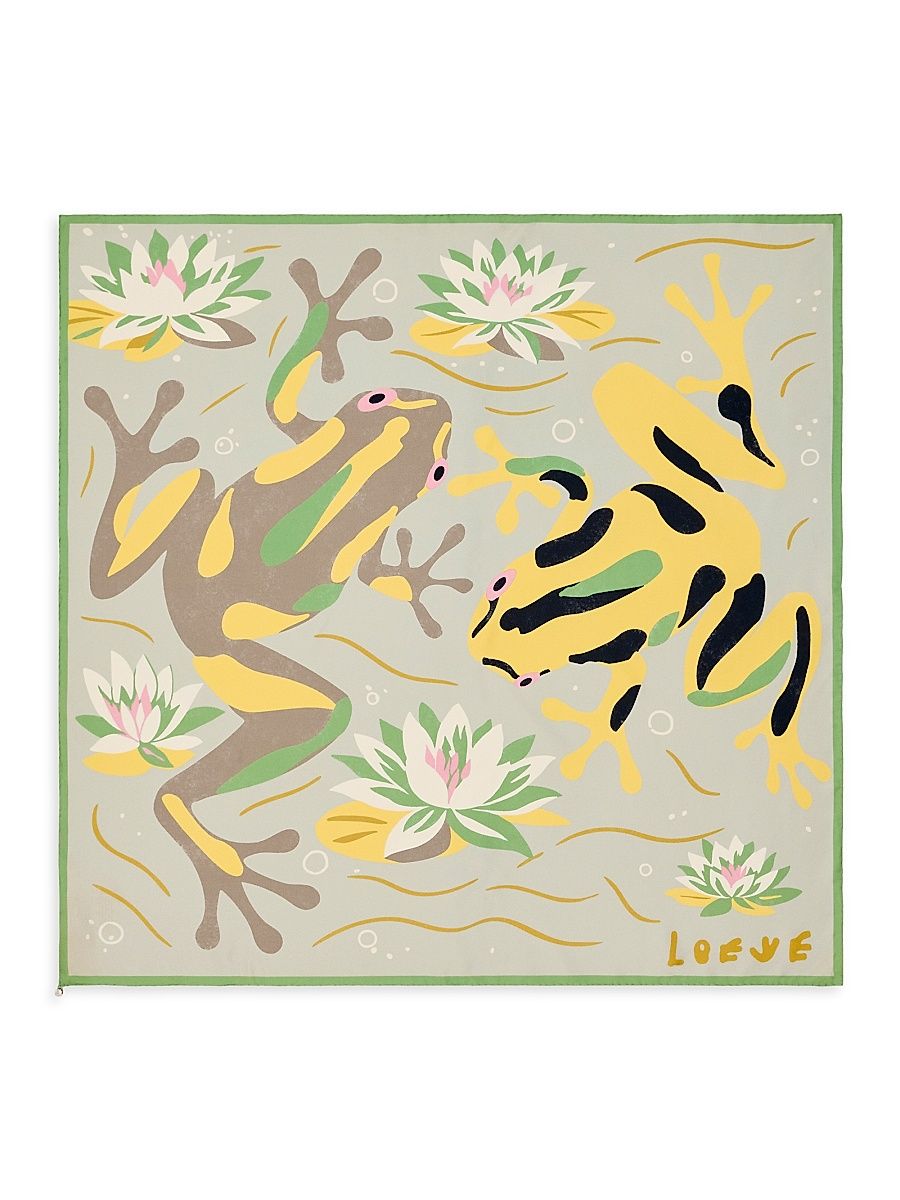 Women's LOEWE x Paula's Ibiza Frog-Print Silk Scarf - Beige Light Blue