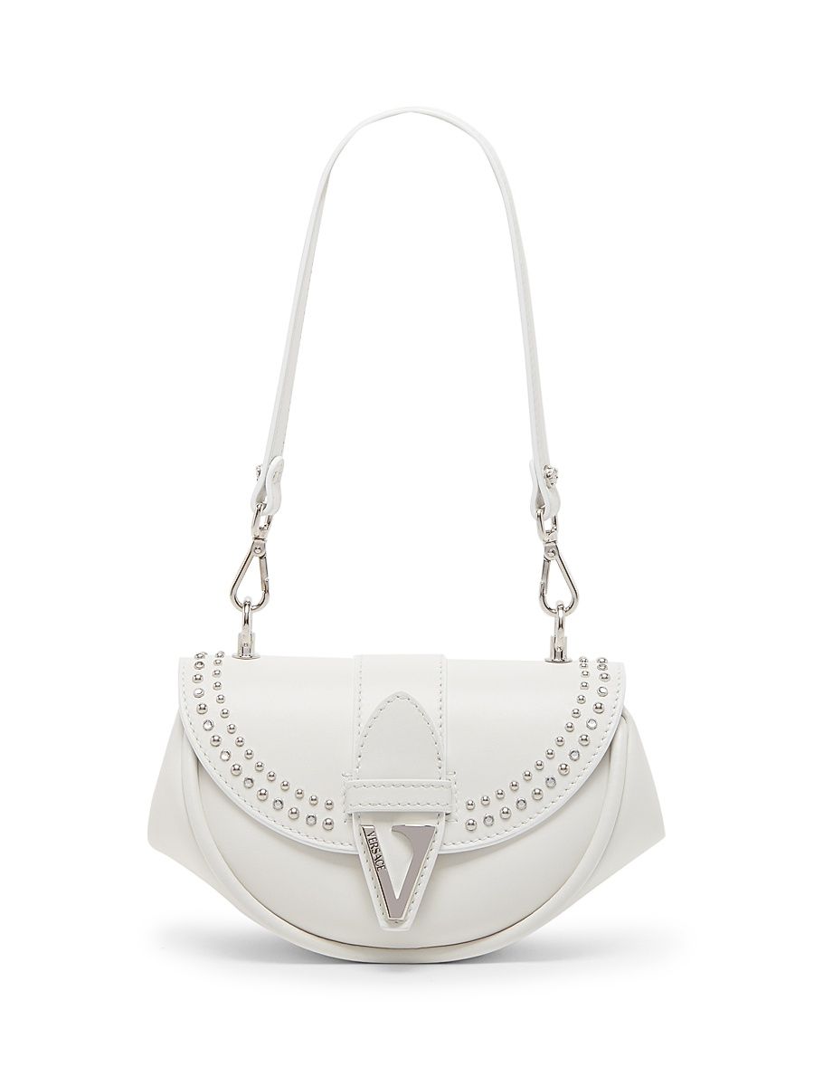 Women's Small Virtus Studded Leather Shoulder Bag - Porcelain White Palladium