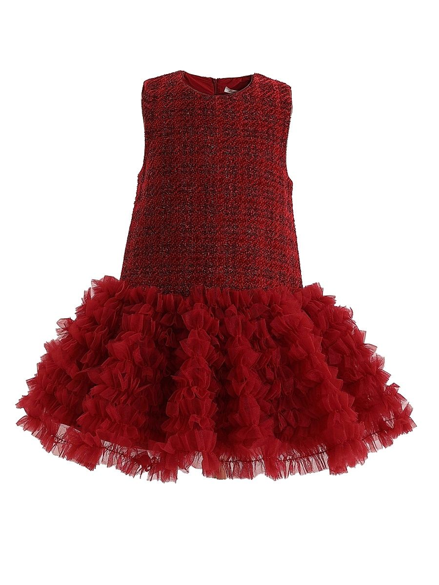 Little Girl's & Girl's Tweed & Tulle Ruffle Dress - Red - Size 7