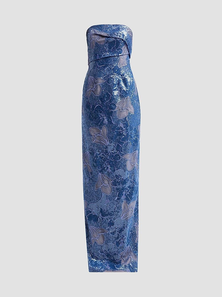 Rene Ruiz Collection Women's Embellished Floral Strapless Column Gown - Blue Multi - Size 18