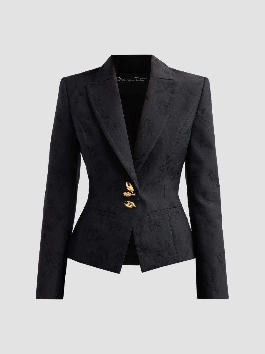 Oscar de la Renta Women's Resort Floral Wool Jacquard Blazer - Black - Size 0