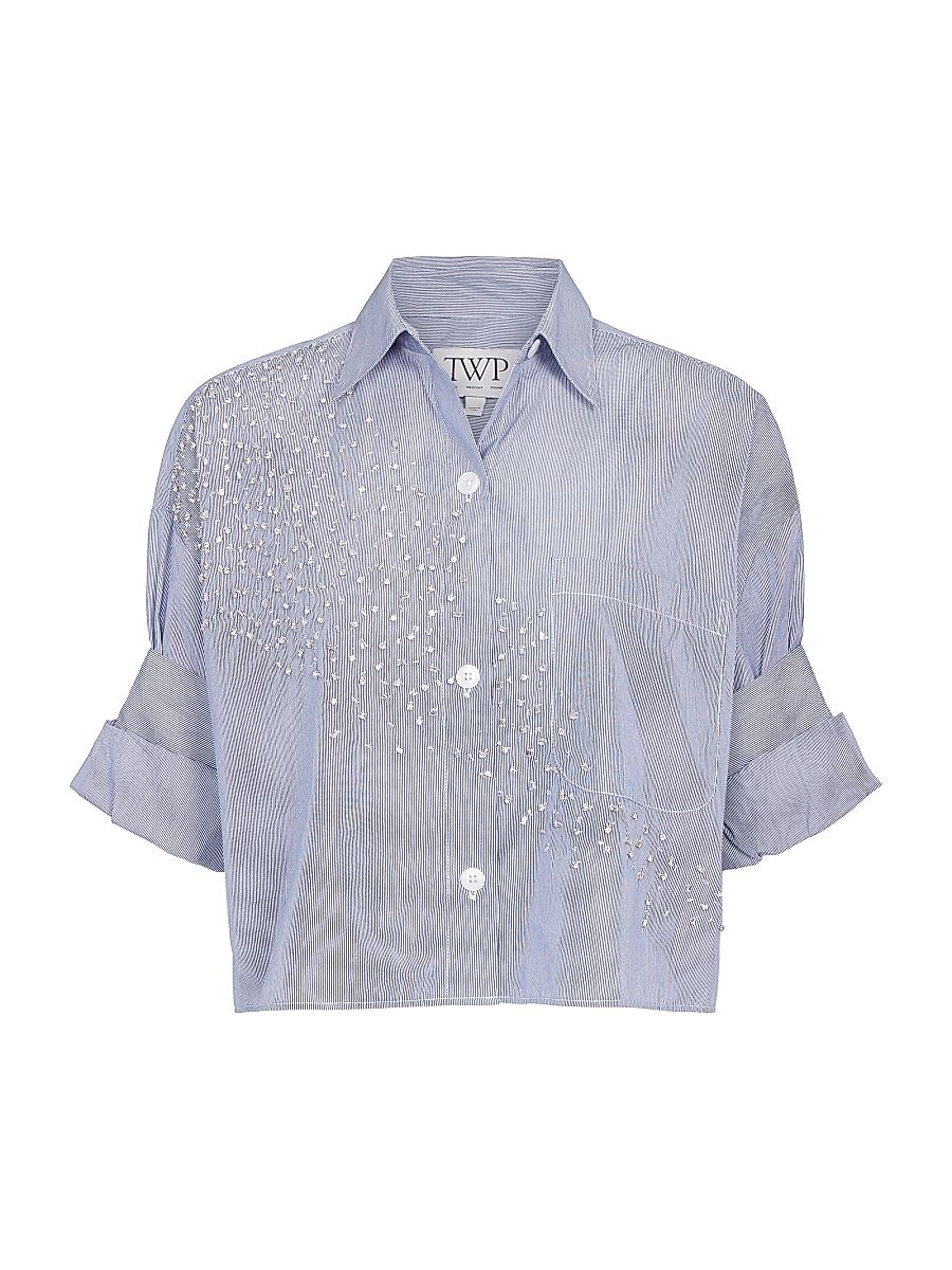 Women's Next Ex Embellished Crop Shirt - White Midnight - Size XS