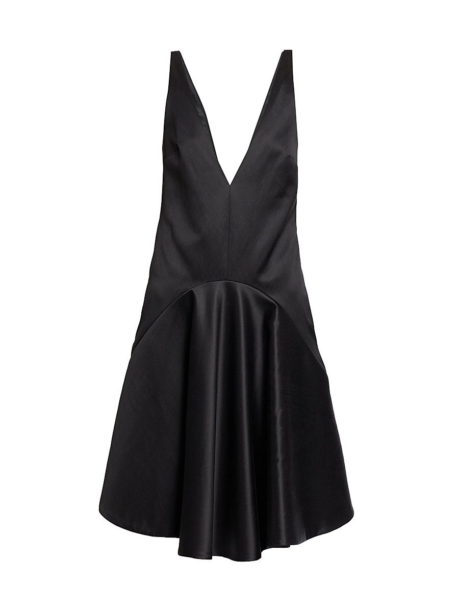 Women's Plunging V-Neck Cotton-Silk A-Line Dress - Black - Size 8